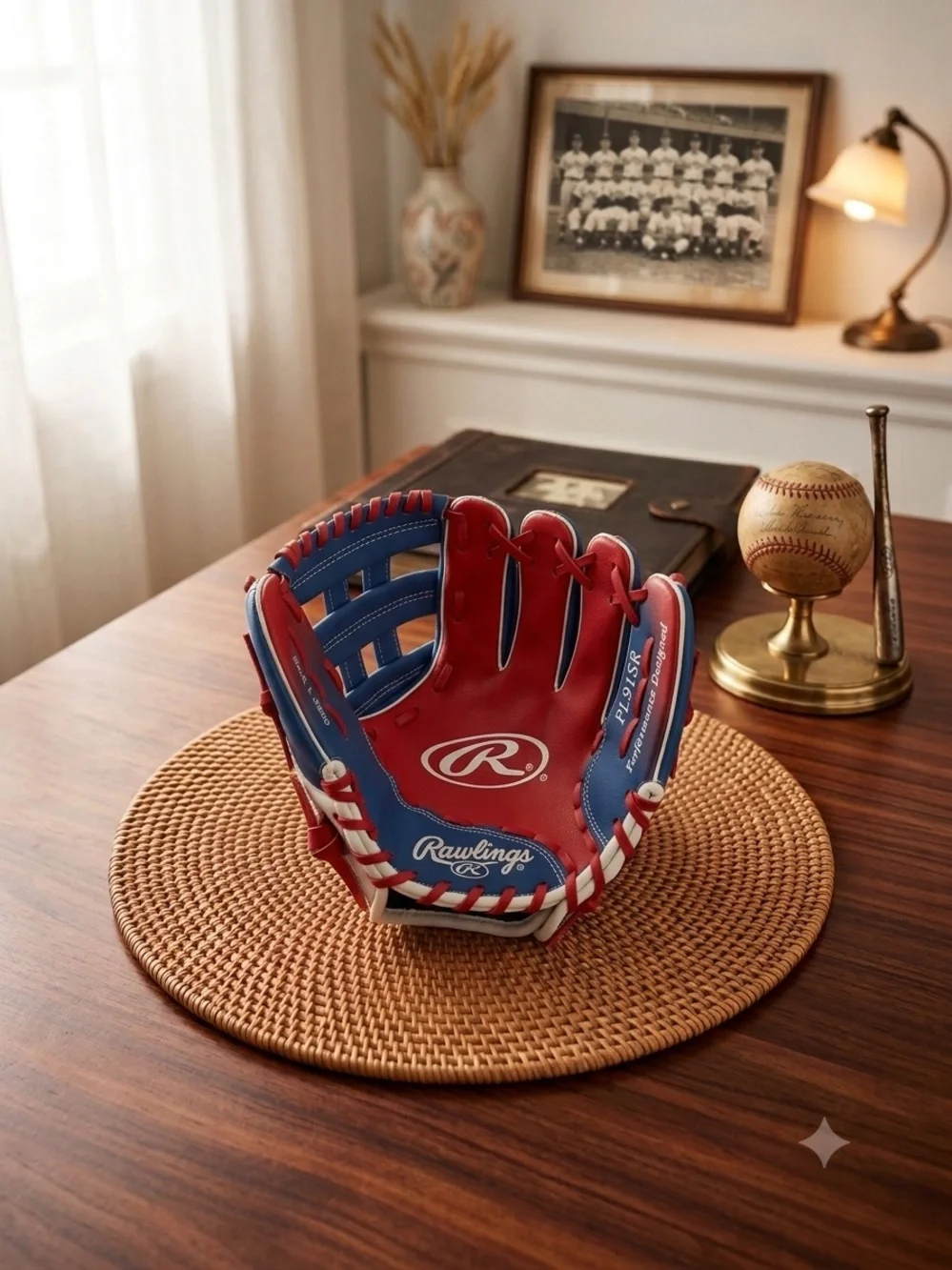 Rawlings Red, Blue & White Leather Baseball Glove